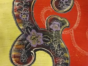 アンティーク　唐草に花模様刺繍名古屋帯